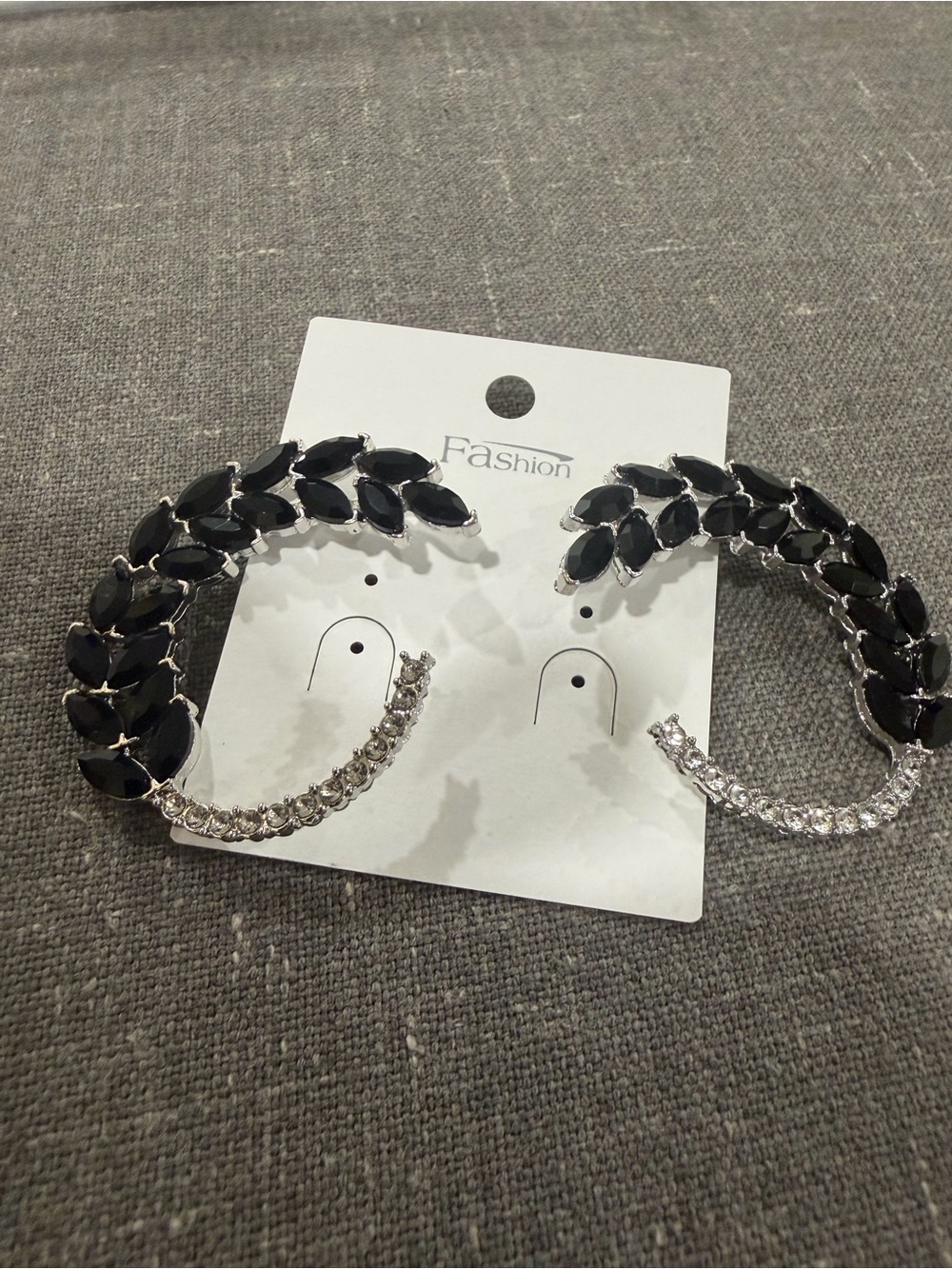 Black Crystal Leaf Hair Clips - Pair